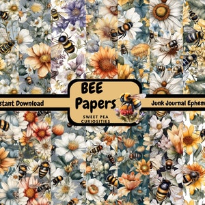 Stampabile, Scaricabile, Digitale, Ape, Diario di cose inutili, Forniture, Fiori, Shabby Chic, Kit, Effimere, Collage, Vintage, Carte, Album,