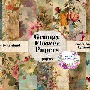 Printable, Download, Digital, Grunge, Blumen, Junk Journal, Zubehör, Mixed Media, Kit, Ephemera, Collage, Vintage, Papiere, Sammelalbum