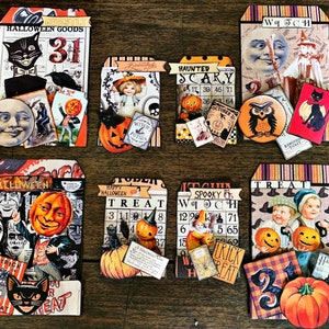 ハロウィン ポケット タグ、秋、封筒入り、ジャンク ジャーナル キット、印刷可能なエフェメラ、コラージュ シート、紙、ビンテージ、スクラップブック、ダウンロード