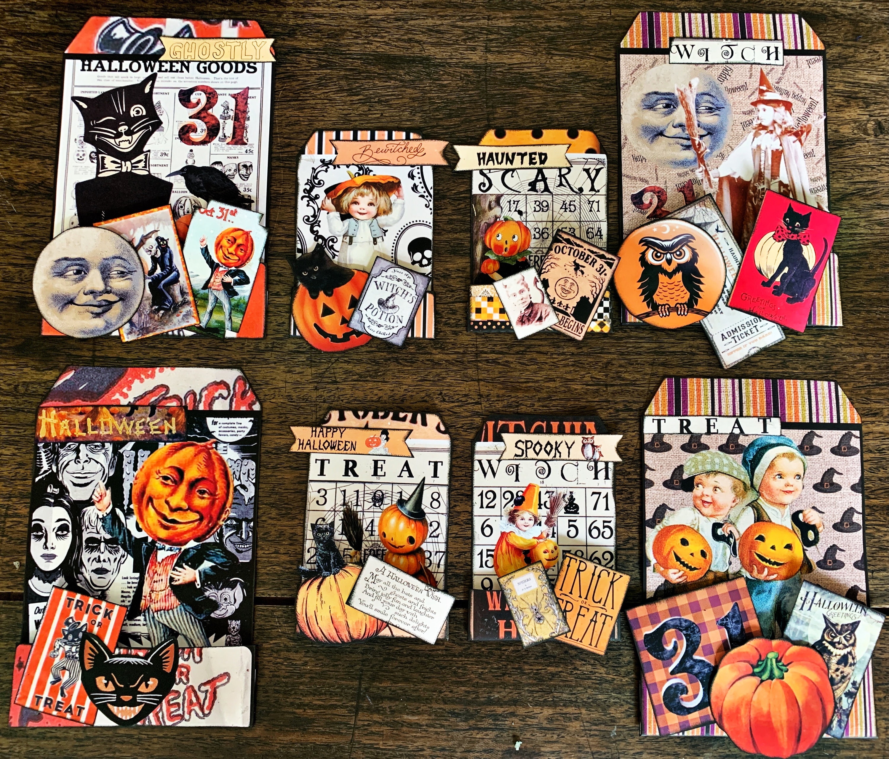 Halloween Pocket Tags, Autumn, Loaded Envelope, Junk Journal Kit, Printable Ephemera, Collage Sheet, Paper, Vintage, Scrapbook, Download
