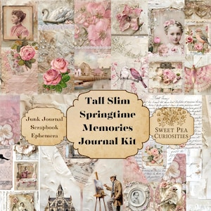 Spring Memories, Tall Slim, Junk Journal Kit, Digital, Download, Printable, Junk Journal, Collage, Scrapbook, Ephemera, Paper, Pockets, Tags