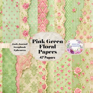 Groen, Bloei, Papieren, Roze, Digitale, Download, Afdrukbare, Junk Journal, Collage, Plakboek, Tijdelijke verschijnselen, Zakken, Dagboek