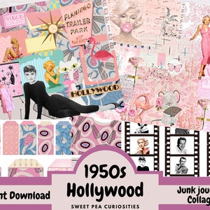 1950&#39;s Junk Journal, Kit, Digital, Download, Printable, Collage, Ephemera, Junk Journal, Mixed Media, Vintage, paper, Scrapbook, Pink, Art