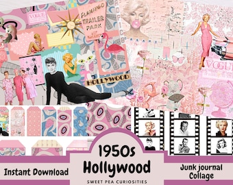 1950&#39;s Junk Journal, Kit, Digital, Download, Printable, Collage, Ephemera, Junk Journal, Mixed Media, Vintage, paper, Scrapbook, Pink, Art