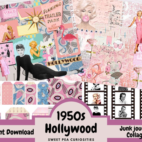 1950's Junk Journal, Kit, Digital, Download, Printable, Collage, Ephemera, Junk Journal, Mixed Media, Vintage, paper, Scrapbook, Pink, Art