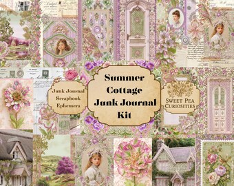 Kit de diario basura para casa de verano, digital, descarga, imprimible, diario basura, collage, álbum de recortes, efímera, shabby chic, papel, bolsillos