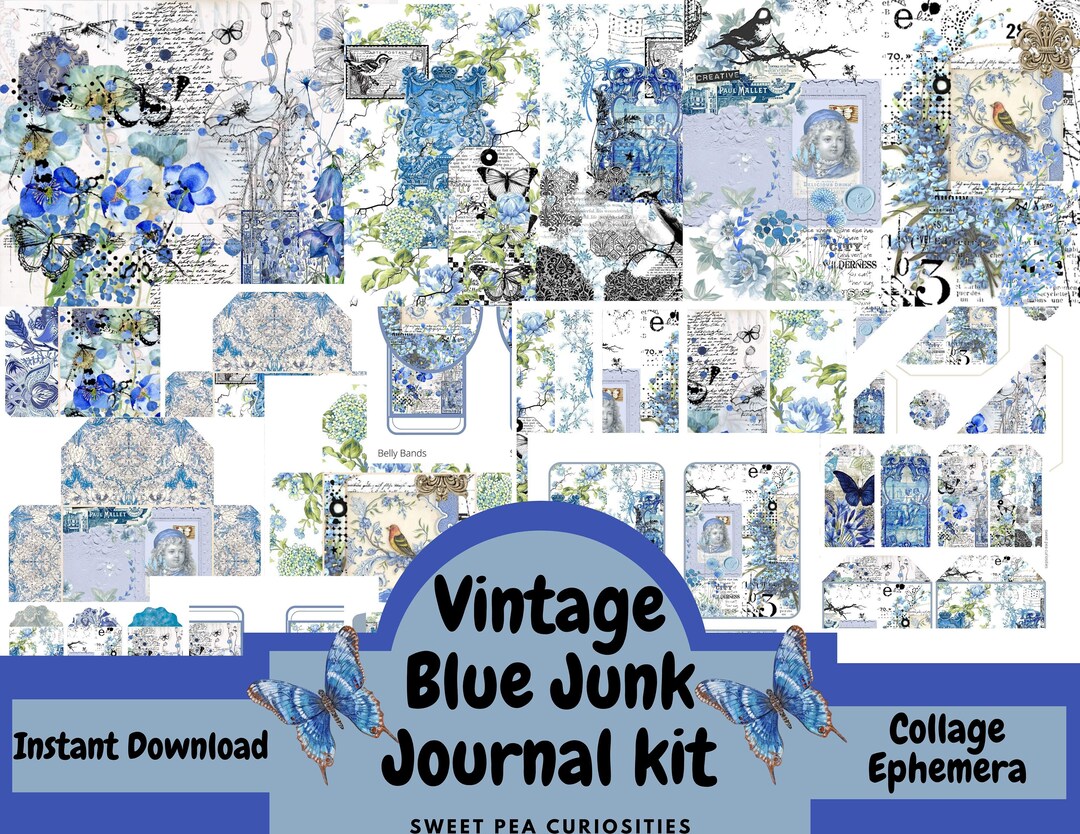 junkjournal【vintage Blue】 Junk Journal Kit, Vintage Blue, Junk Journal Ephemera
