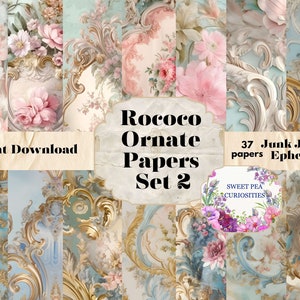 Rococo, Afdrukbaar, Downloaden, Digitaal, Junk Journal, Benodigdheden, Shabby Chic, Kit, Kortstondig, Collage, Vintage, Papieren, Plakboek, Kunst, Koninklijk