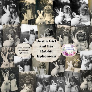 Just a Girl and her Rabbit, Pasen, Kaarten, Junk Journal Kit, Digitaal, Download, Afdrukbaar, Junk Journal, Collage, Plakboek, Ephemera