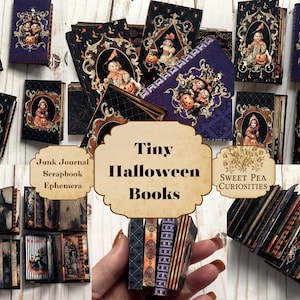 Halloween kleine Bücher, Digital, Download, bedruckbar, Junk Journal, Scrapbook, Ephemera, Ornament, Bastelset, Geschenk, Anhänger, Miniatur, Buch