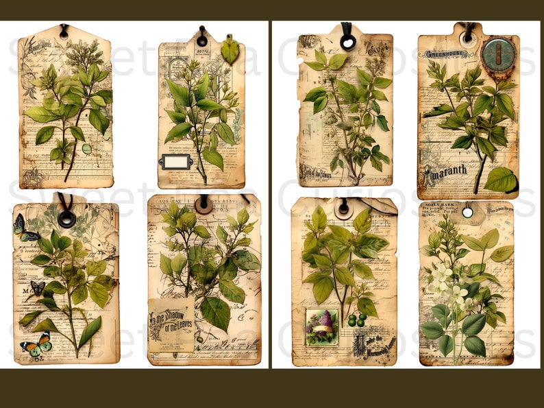 Botanical Tags, Junk Journal, Ephemera, Kit, Printable, Digital ...