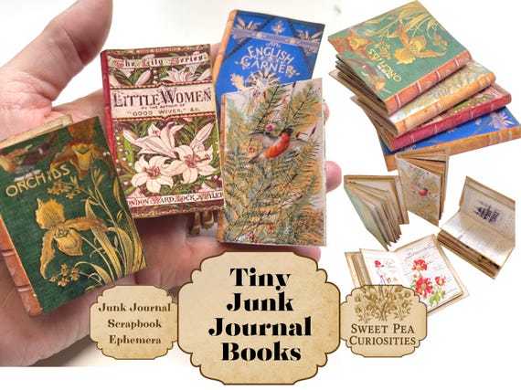 Tiny Books, Book covers, Junk journal, mixed media, collage, scrapbook, junk journal kit, mini Book, printable, digital download, craft kit