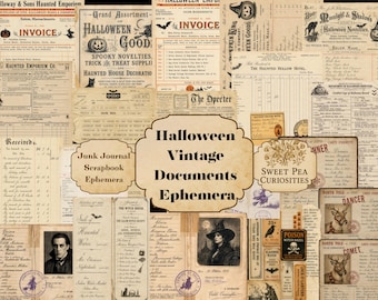 Halloween Vintage Documents, Printable, Junk Journal Kit, Digital Download, Ephemera, Vintage Papers, Halloween Sayings, Halloween Papers