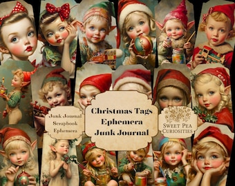 Christmas Tags, Junk Journal Kit, Digital, Download, Printable, Junk Journal, Christmas, Collage, Scrapbook, Ephemera, Paper, Holiday