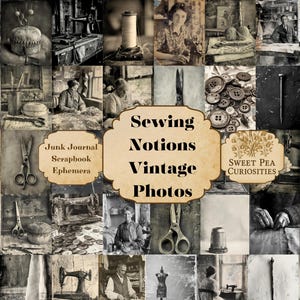 Artículos de costura, Papel, Digital, Descargable, Imprimible, Diario basura, Vintage, Fotos, Collage, Álbum de recortes, Suministros, Efímera, Técnica mixta