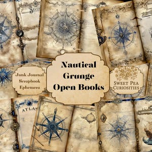 Junk Journal, Vintage, Nautical, Maps, Grunge, Printable, Digital Download, Junk Journal kit, Collage, Scrapbook, Open Book, Pack, Ephemera