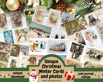 Old Christmas, Collage paper, Junk Journal, Mixed Media, Ephemera, Digital kit, Printable, Journals, Vintage Paper, Scrapbook, old photos