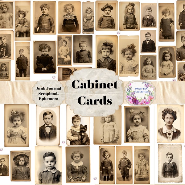 Cabinet Cards, Paper, File Folders, Pockets, Photos, Digital, Download, Printable, Junk Journal, Collage, Scrapbook, Supplies, Ephemera