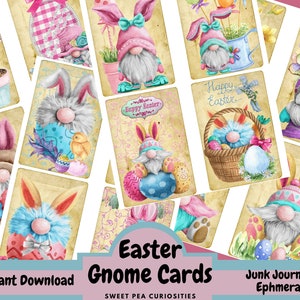 Easter, Gnome, Cards, Junk Journal, Digital, Download, Printable, Ephemera, Junk Journal Supplies, Collage, Holiday, Gifts, Paper