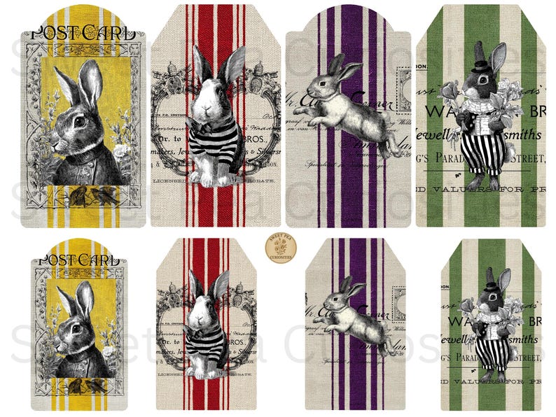 Heirloom Rabbit, Linen Tags , Junk Journal Kit, Digital, Download ...