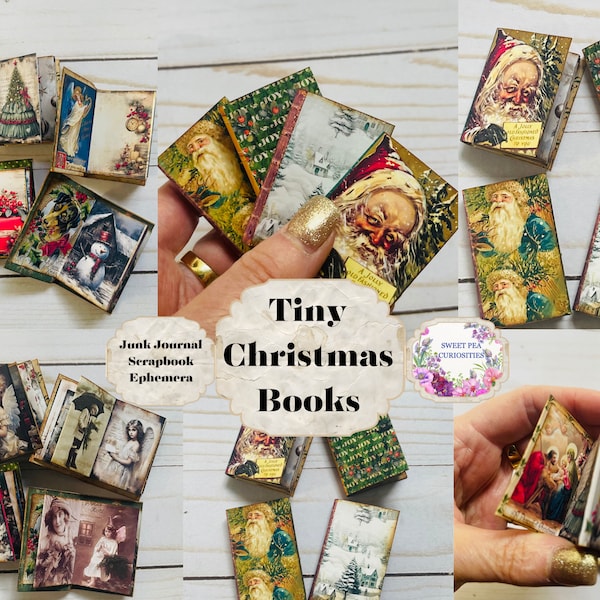 Christmas Tiny Books, Digital, Download, Printable, Junk Journal, Scrapbook, Ephemera, Ornament, Craft Kit, Gift, Tag, Miniature, Book