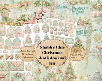 Christmas, Shabby Chic, Junk Journal, Printable, Digital Download, Flowers, Ephemera, Pinks, Mixed Media, Sweet Pea Curiosities, Journal