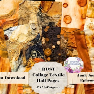 Junk Journal, Collage, Afdrukbaar Junk Journal, Half Papers, Scrapbooking, Benodigdheden, Digitaal papier, Knoppen, Naaien, Journal, Roest, Zwart