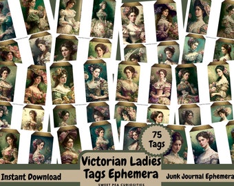 Victorian, Tags, Digital, Download, Printable, Junk Journal, Supplies, Ephemera, Scrapbook, Ladies, Collage, Mixed Media, Flowers, Vintage