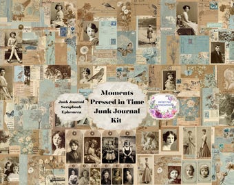 Vintage Scrapbook, Junk Journal Kit, Digital, Download, Printable, Junk Journal, Collage, Scrapbook, Ephemera, Blue, Sepia, Journal, Artist