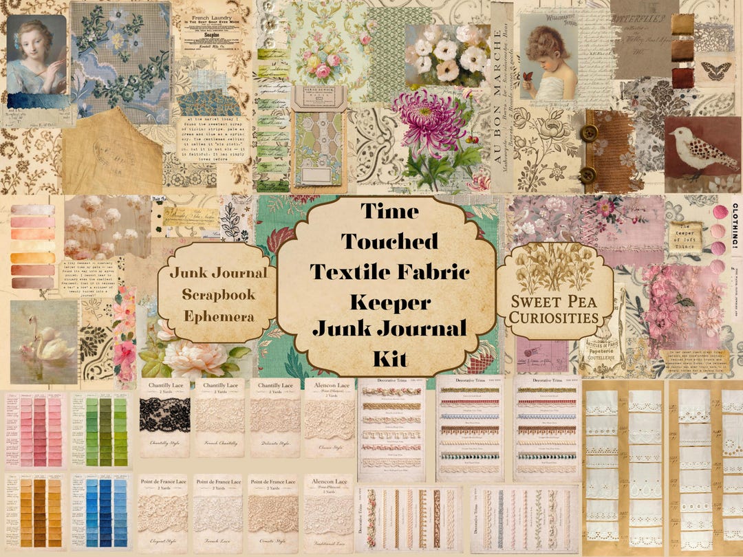 Time Touched, Textile, Fabric, Journal Printable, Junk Journal Kit ...