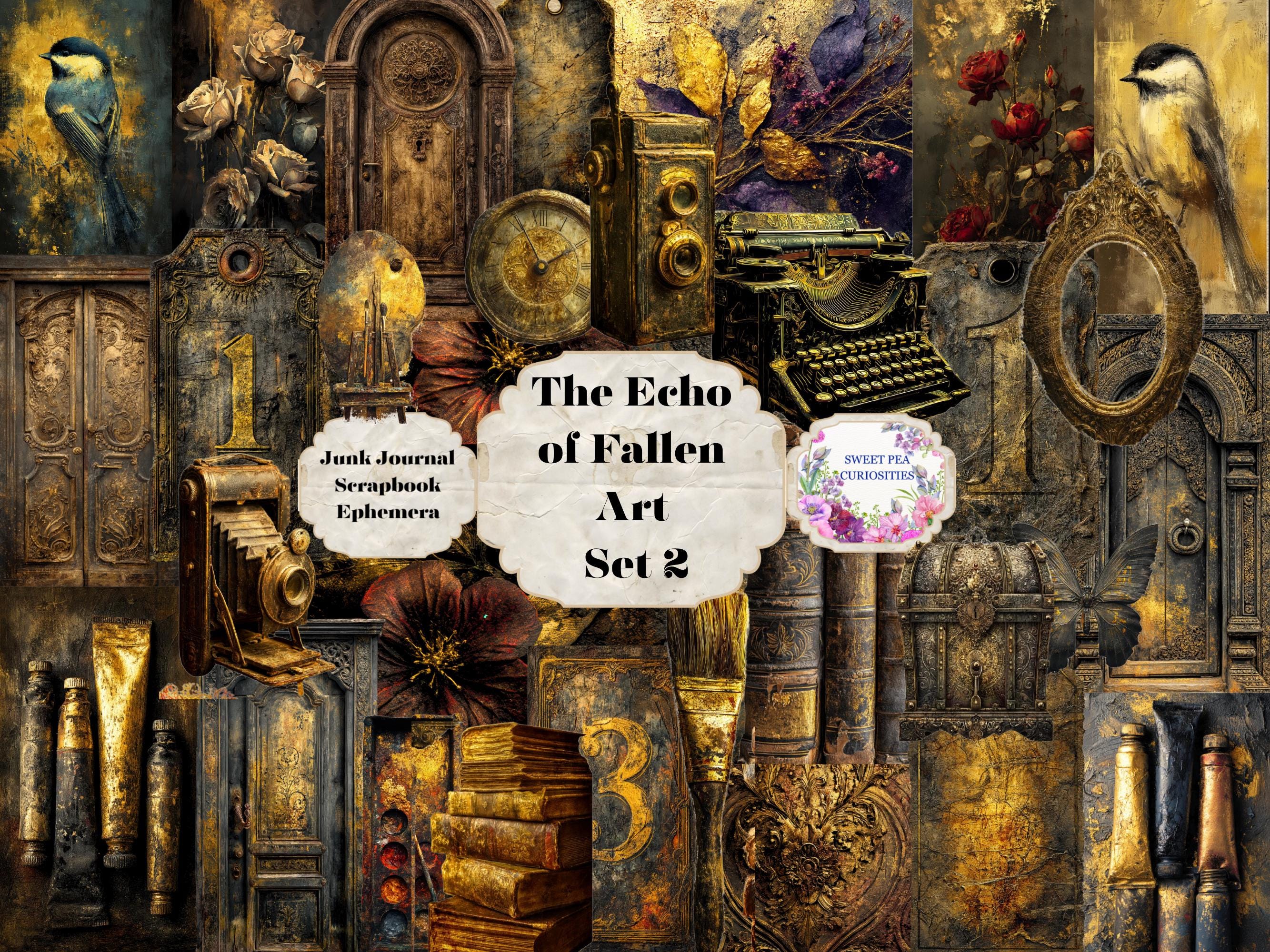 The Echo of Fallen Art, Set 2 Junk Journal Kit, Digital, Download, Printable, Junk Journal, Grungy, Scrapbook, Ephemera, Grunge, Mixed Media