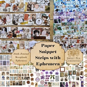 Snippet Strips, Pocket Tags,, Junk Journal Kit, Digital, Download, Printable, Junk Journal, Collage, Scrapbook, Ephemera, Paper
