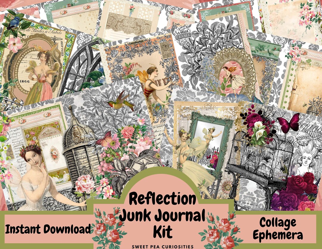 Reflection, Junk Journal Kit, Digital, Download, Collage, Tags, Scrapbook, Junk Journal Pack ...
