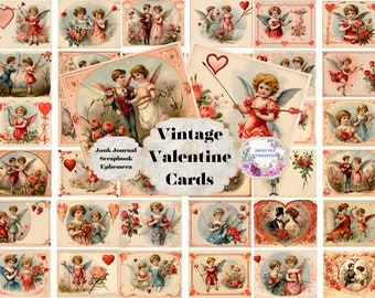 Valentine, Junk Journal Cards, Junk Journal, Printable, Digital, Download, Junk Journal ephemera, Collage, Scrapbook, Ephemera, Hearts