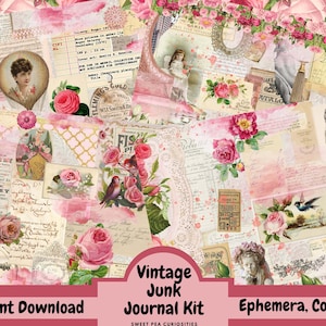 Vintage, Junk Journal Kit, Ephemera, Collage, Digital, Download, Printable, Junk Journal Supplies, Papers, Pockets, Tags, Embossed, Journal
