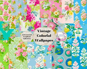 Wallpaper, Colorful , Paper, Junk Journal Kit, Digital, Download, Printable, Junk Journal, Scrapbook, Ephemera, Mixed Media, Shabby Chic