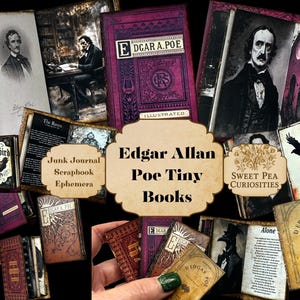 Edgar Allan Poe, Livros pequenos, Digital, Download, Imprimível, Diário de sucata, Álbum de recortes, Objetos efêmeros, Ornamento, Kit de artesanato, Etiqueta, Miniatura, Livro