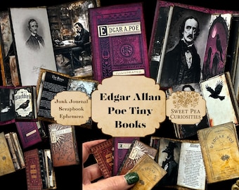 Edgar Allan Poe, Småböcker, Digital, Nedladdning, Utskrivbar, Skräpjournal, Klippbok, Ephemera, Ornament, Hantverkskit, Etikett, Miniatyr, Bok
