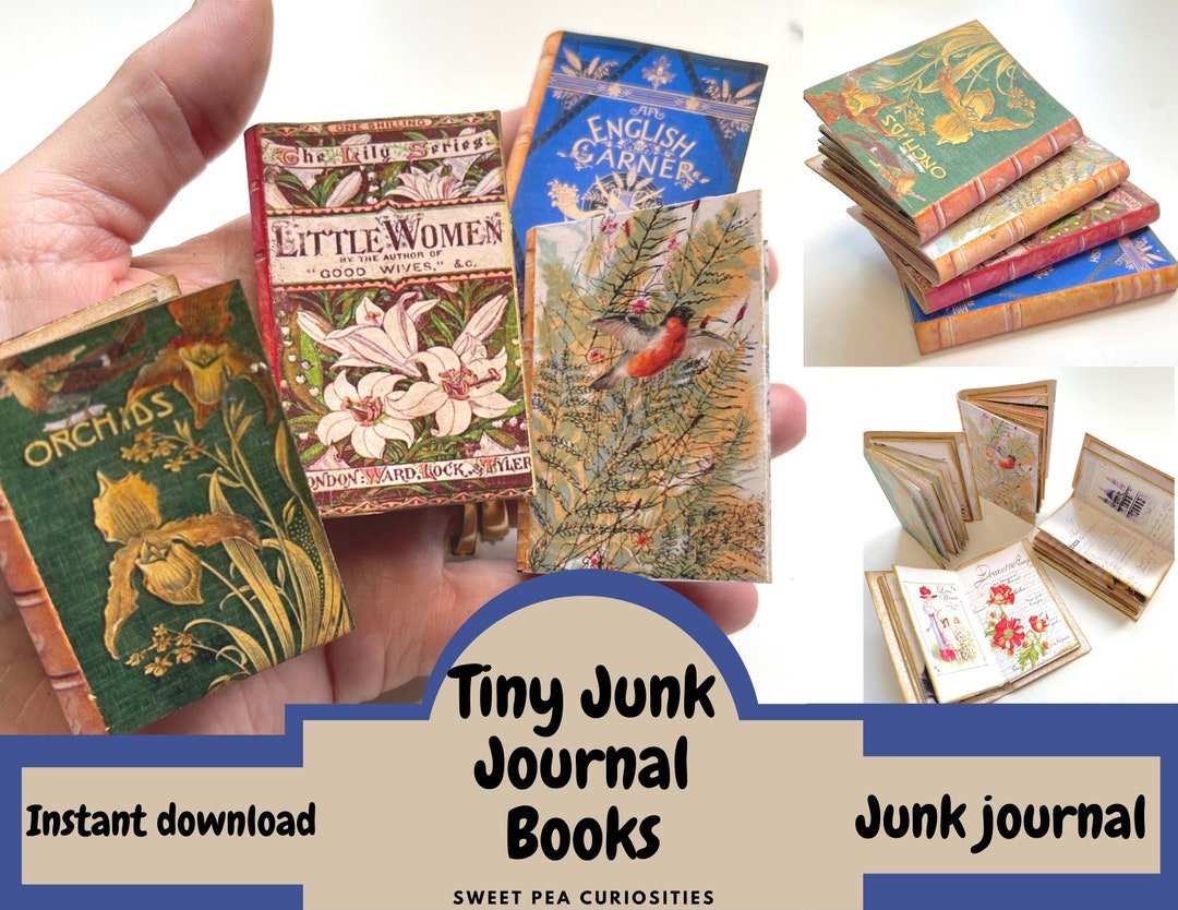 Tiny Books, Book Covers, Junk Journal, Mixed Media, Collage, Scrapbook,  Junk Journal Kit, Mini Book, Printable, Digital Download, Craft Kit 