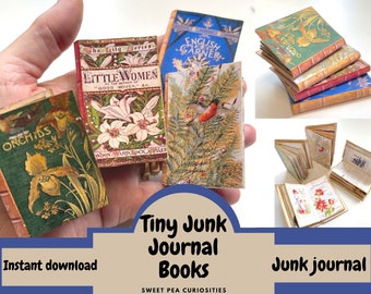 Tiny Books, Book covers, Junk journal, mixed media, collage, scrapbook, junk journal kit, mini Book, printable, digital download, craft kit