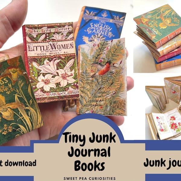 Tiny Books, Couvertures de livres, Junk journal, techniques mixtes, collage, scrapbook, kit de journal indésirable, mini livre, imprimable, téléchargement numérique, kit d’artisanat