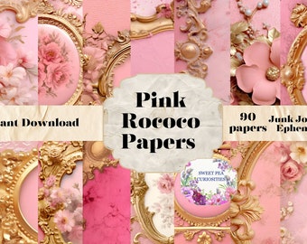 Pink Rococo, Printable, Download, Digital, Junk Journal, Supplies, Shabby Chic, Kit, Ephemera, Collage, Vintage, Papers, Scrapbook, Art