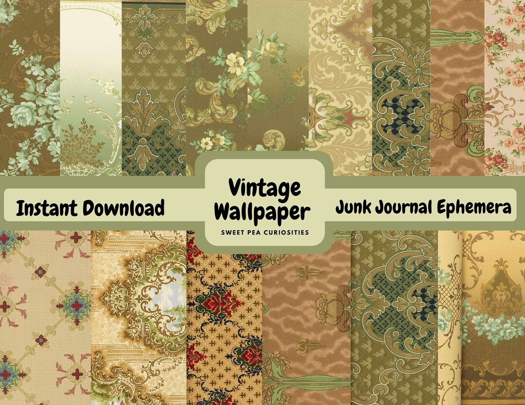 Vintage Wallpaper, Digital, Download, Printable, Junk Journal Supplies