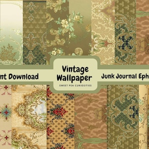 Papel de parede vintage, digital, download, para impressão, suprimentos para diários indesejados, coisas efêmeras, mídia mista, colagem, diário indesejado, floral, marrons, papel