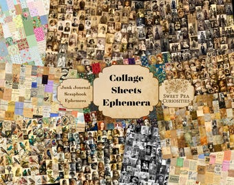 Tecniche miste, collage, foto, diario di scarto, vintage, stampabile, download digitale, kit diario di scarto, vintage, album di ritagli, confezione, effimero, kit