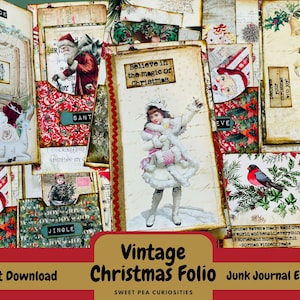 Christmas Folio, Printable, Digital, Download, Junk Journal, Supplies, Ephemera, Collage, Scrapbook, Vintage, Paper, Junk Journal Kit, gifts