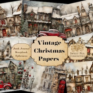 Weihnachtspapier, Junk Journal, bedruckbar, Digital, Download, Junk Journal Ephemera, Collage, Scrapbook, Weihnachten, Häuser, Vintage