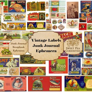 Vintage Labels, Digital, Download, Printable, Junk Journal Supplies, Ephemera, Paper, Advertisement, Food, Mixed Media, Collage, Scrapbook