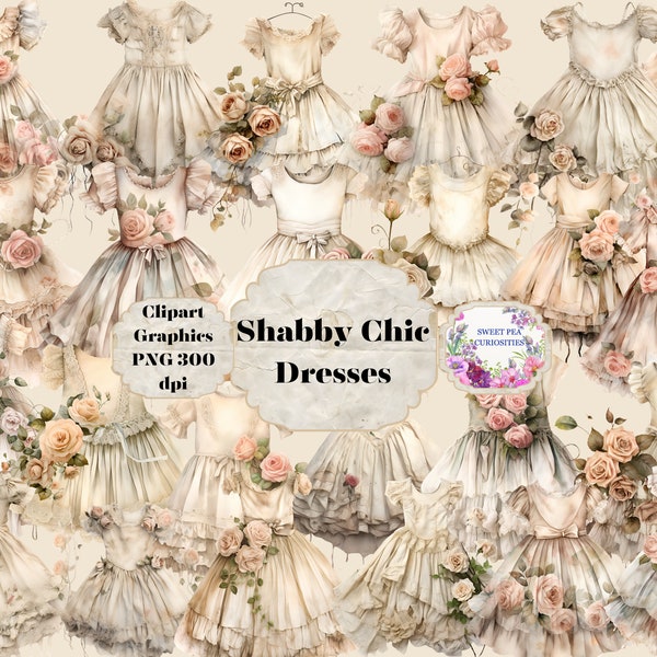 Shabby Chic Dresses Clipart - Pretty Flowers Collection - PNG - High Resolution, 300dpi, Junk Journal, Digital Download, Printable, Journal