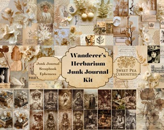 Junk Journal, Digital, Download, Printable, Junk Journal kit, Collage, Scrapbook, Ephemera, Wanderer’s Herbarium , Botanical, Flowers